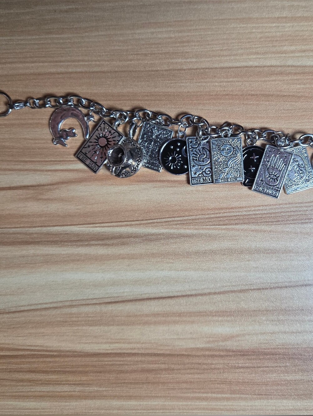 Silver-Tone Celestial Charm Bracelet with Tarot and Moon Accents